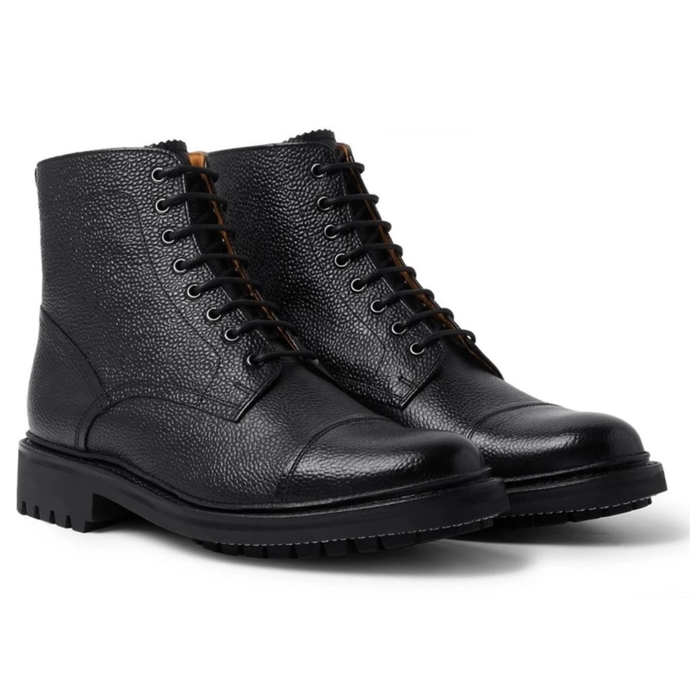 🌿Grenson Joseph Cap Toe Pebble-Grain Leather Boots - Black🌿